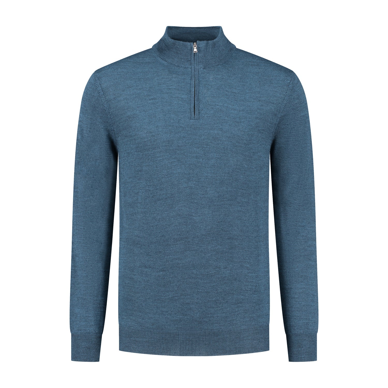 Halfzip merinoblend blauw