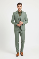 Pak pinstripe groen 3-delig met Blumfontain overhemd uni groen en leren schoenen