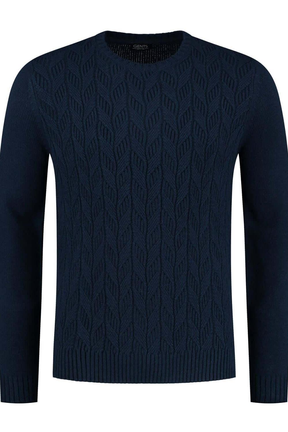 Kabeltrui ronde hals blauw - Gents