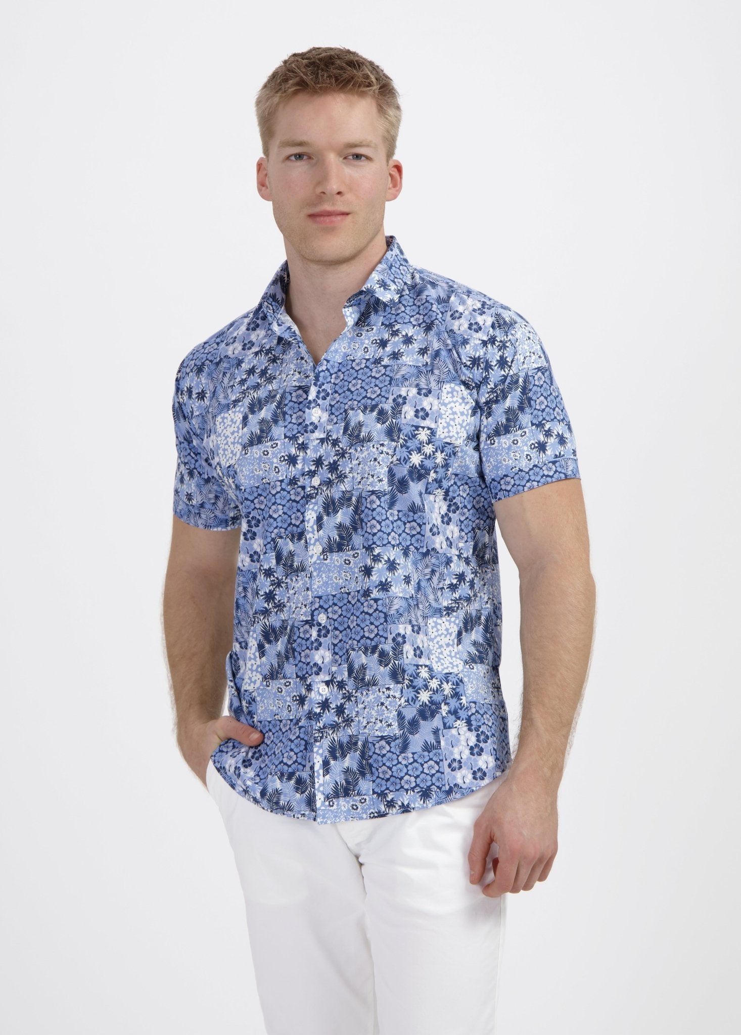 Korte mouw patch bloemprint - Gents