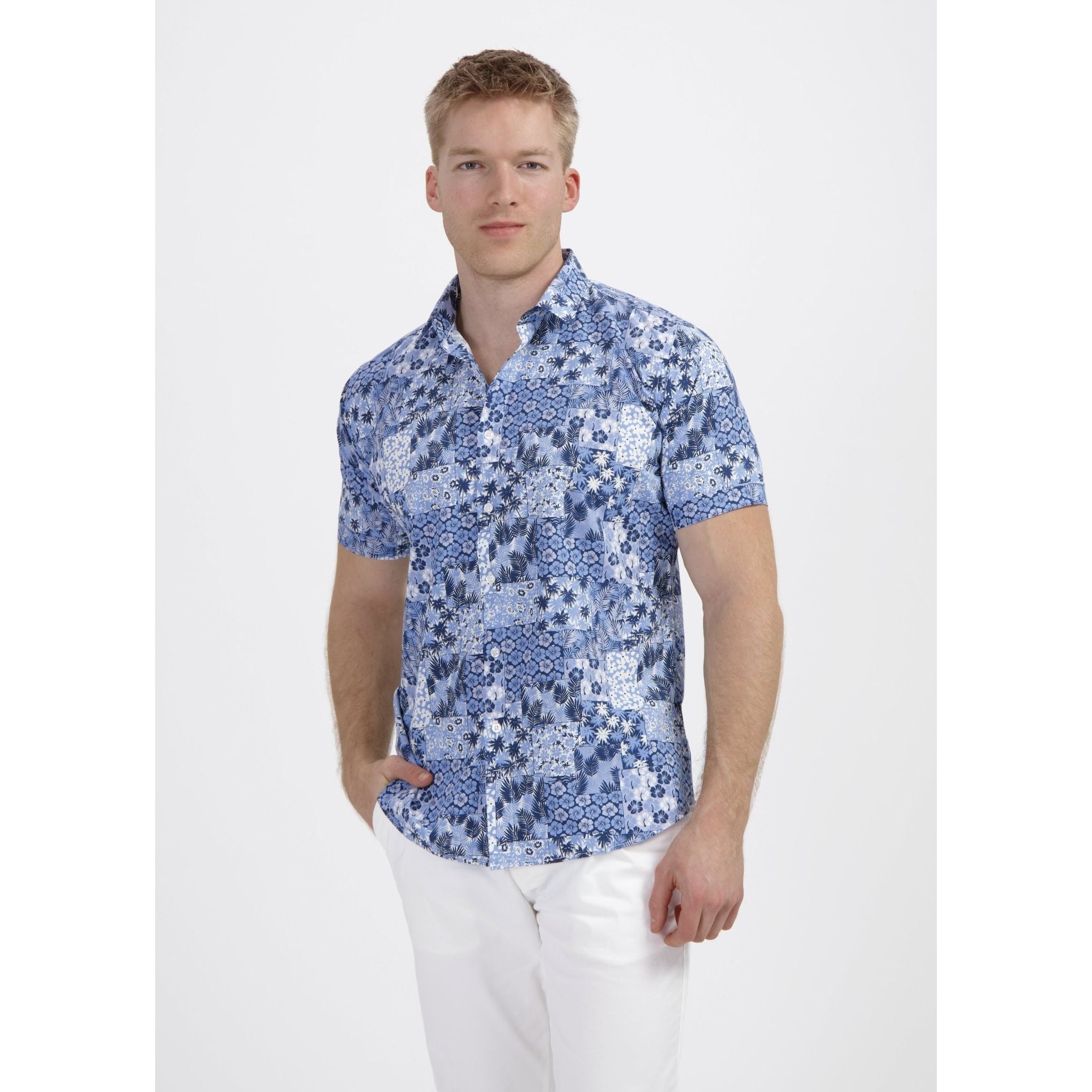 Korte mouw patch bloemprint - Gents