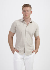 Korte mouw knit streep beige