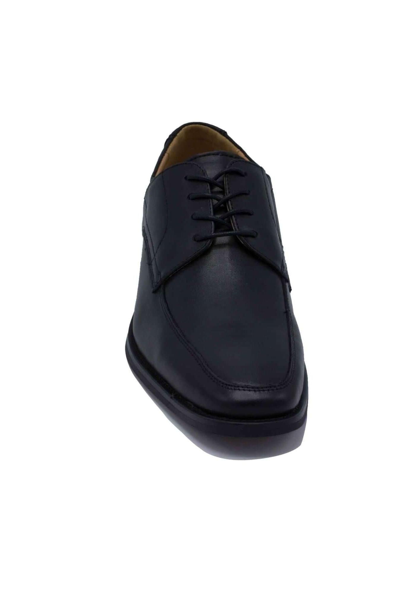 Elegante Leder classic Zwart derby schoen met vaste binnenzool en houtlookhak.