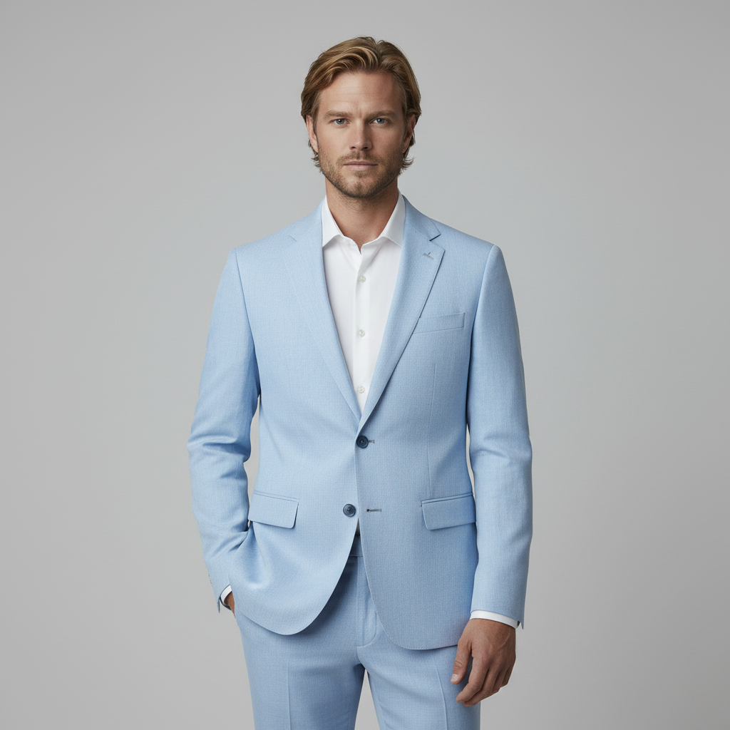 Lichtblauw linnen pak volledig formaat