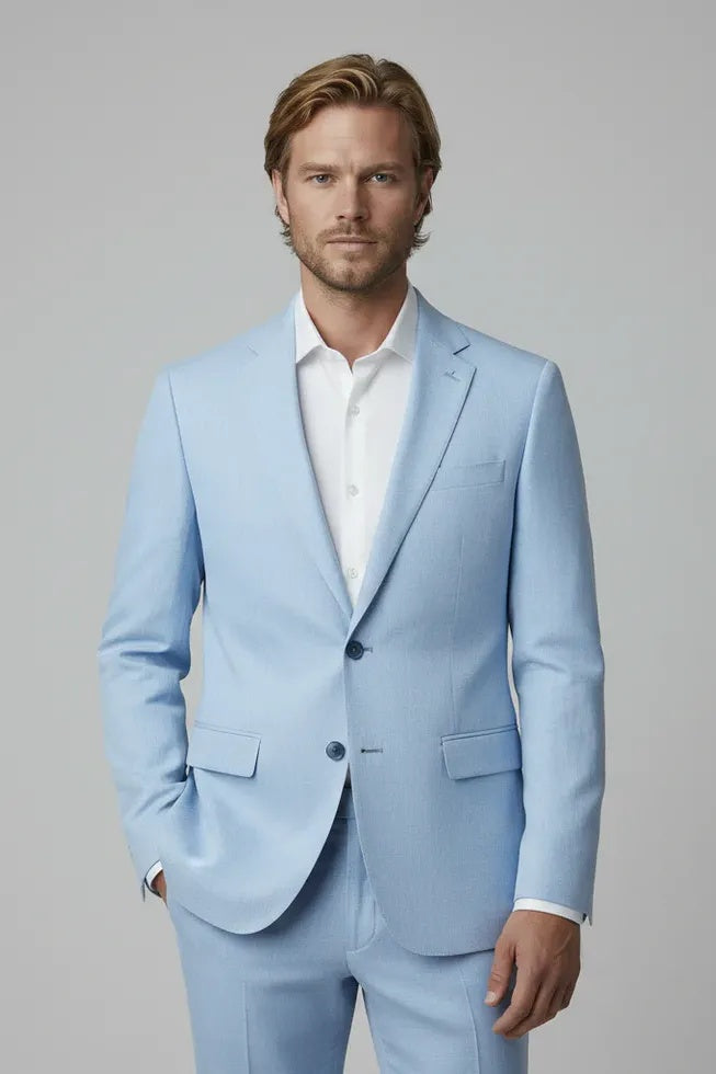 Pak 2-delig linnenblend lichtblauw voor warme dagen, ademend linnenblend materiaal.