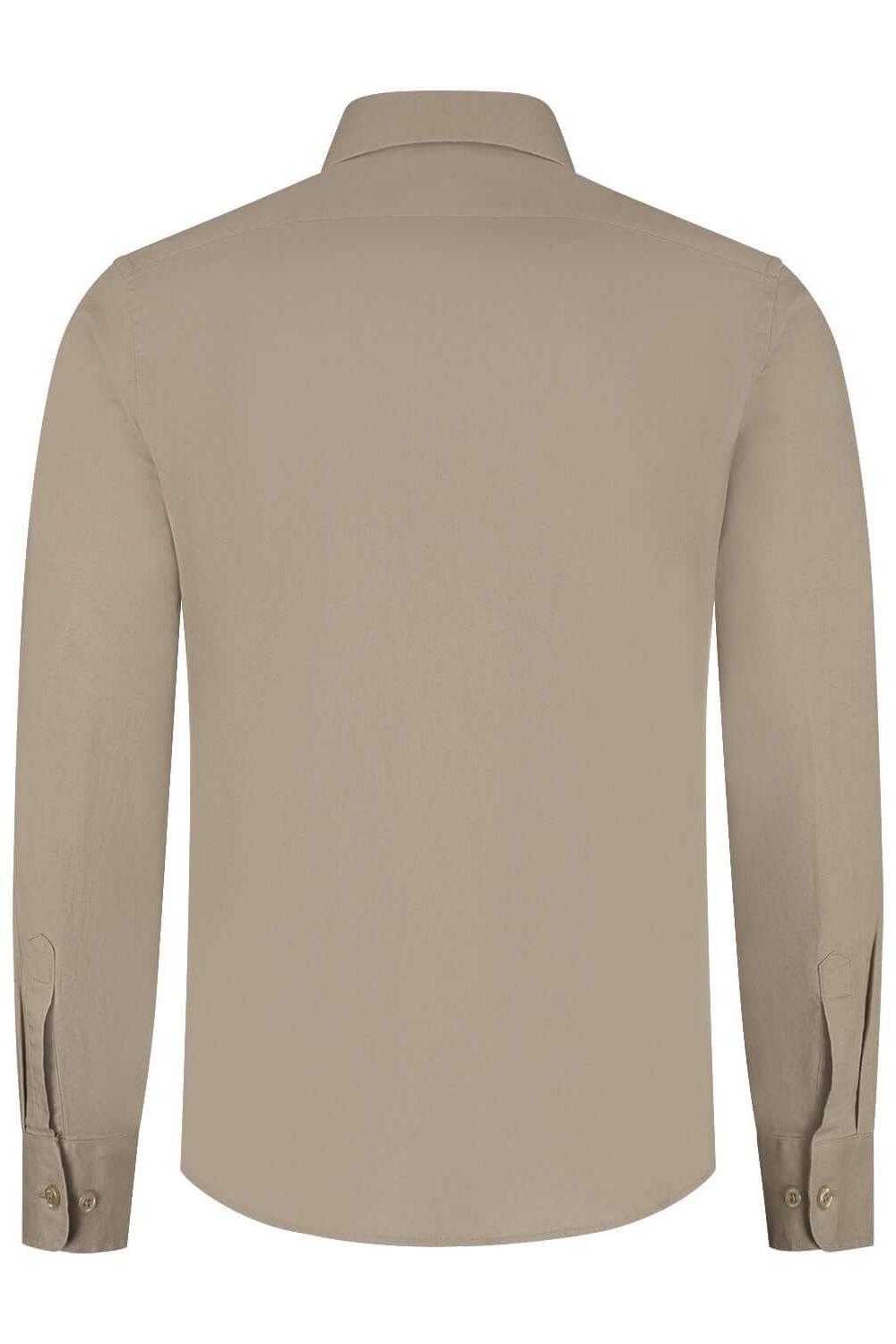 Overhemd linnen-katoen taupe, achterkantzicht, ideale keuze voor kantoor en casual outfits.