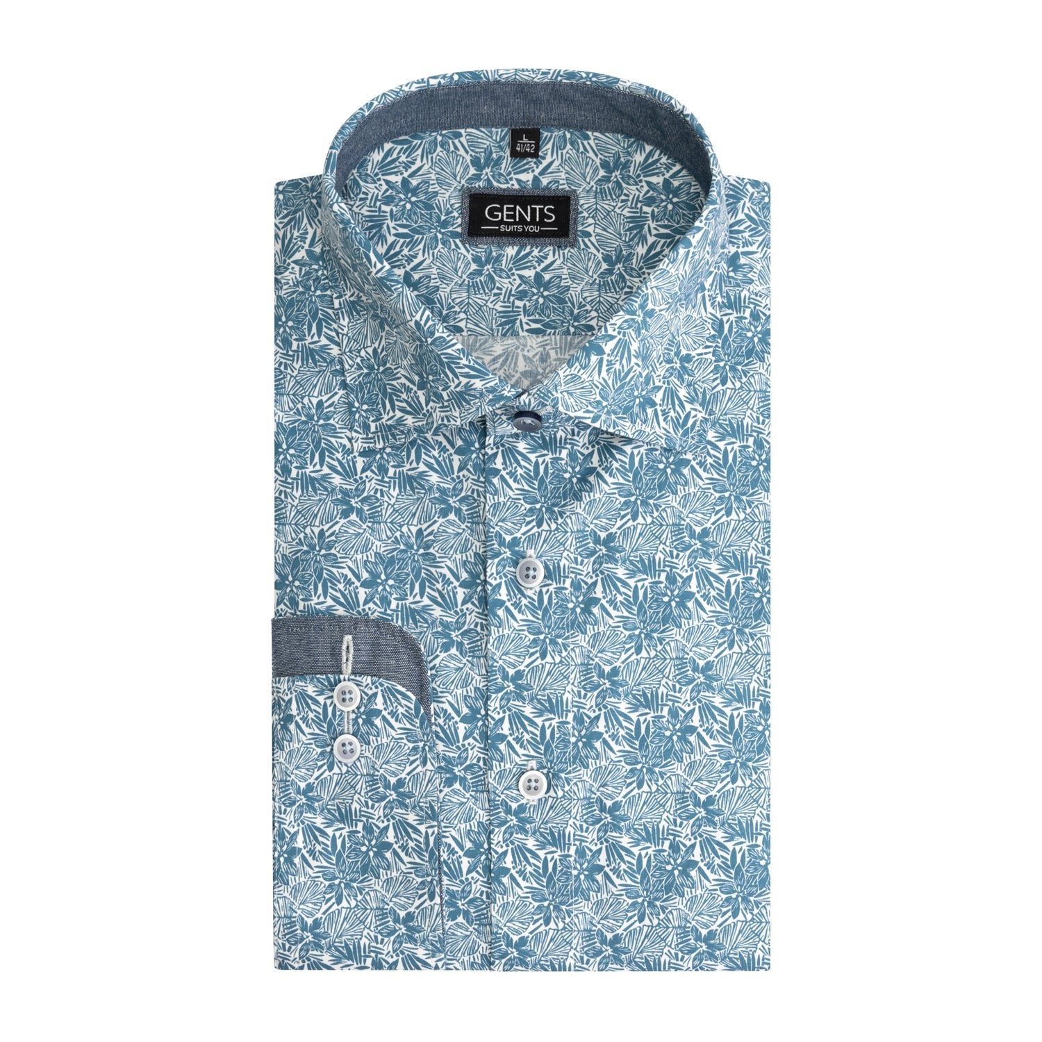 Overhemd Print bloem zeeblauw - Gents