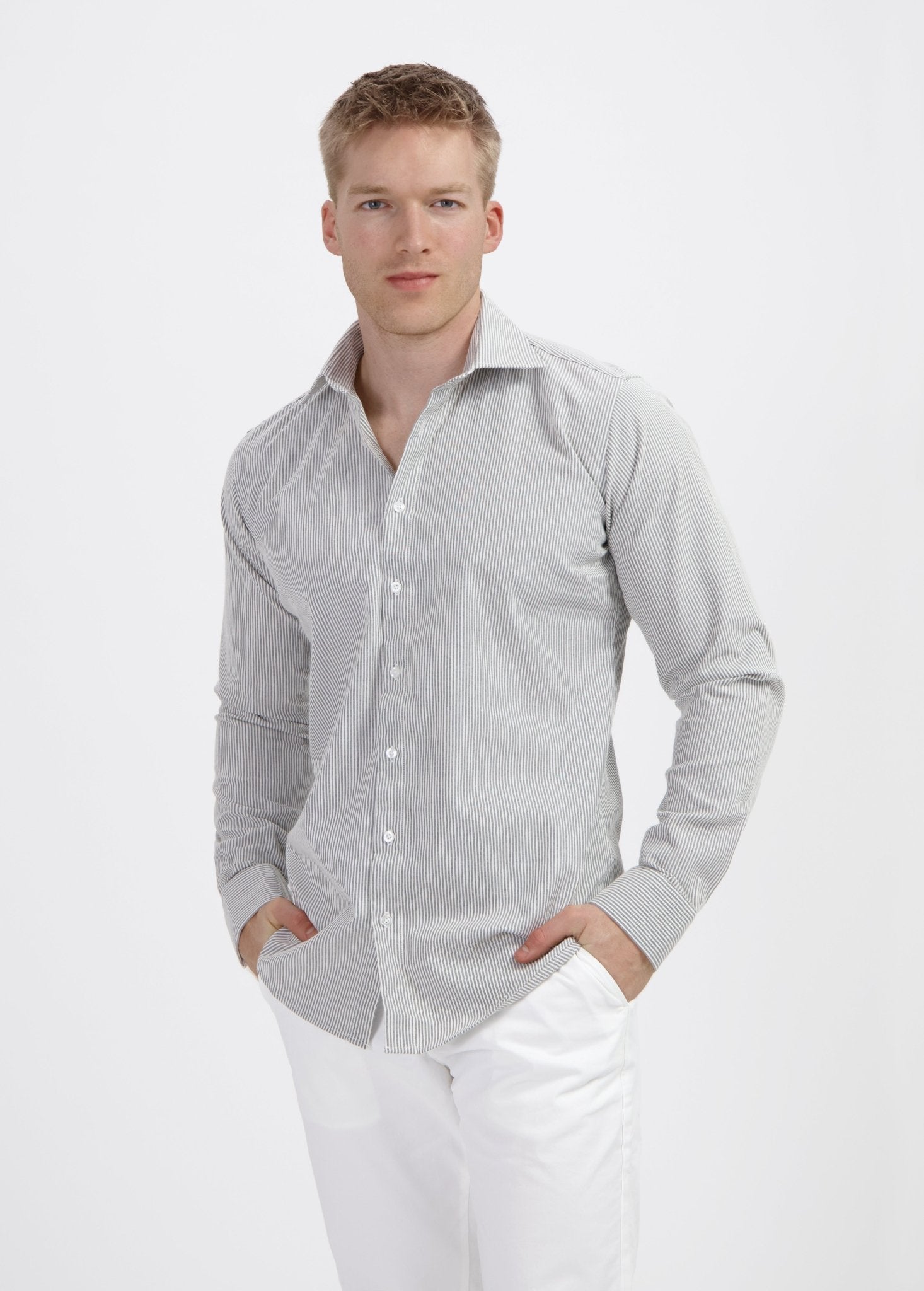 Overhemd stretch streep grijs - Gents