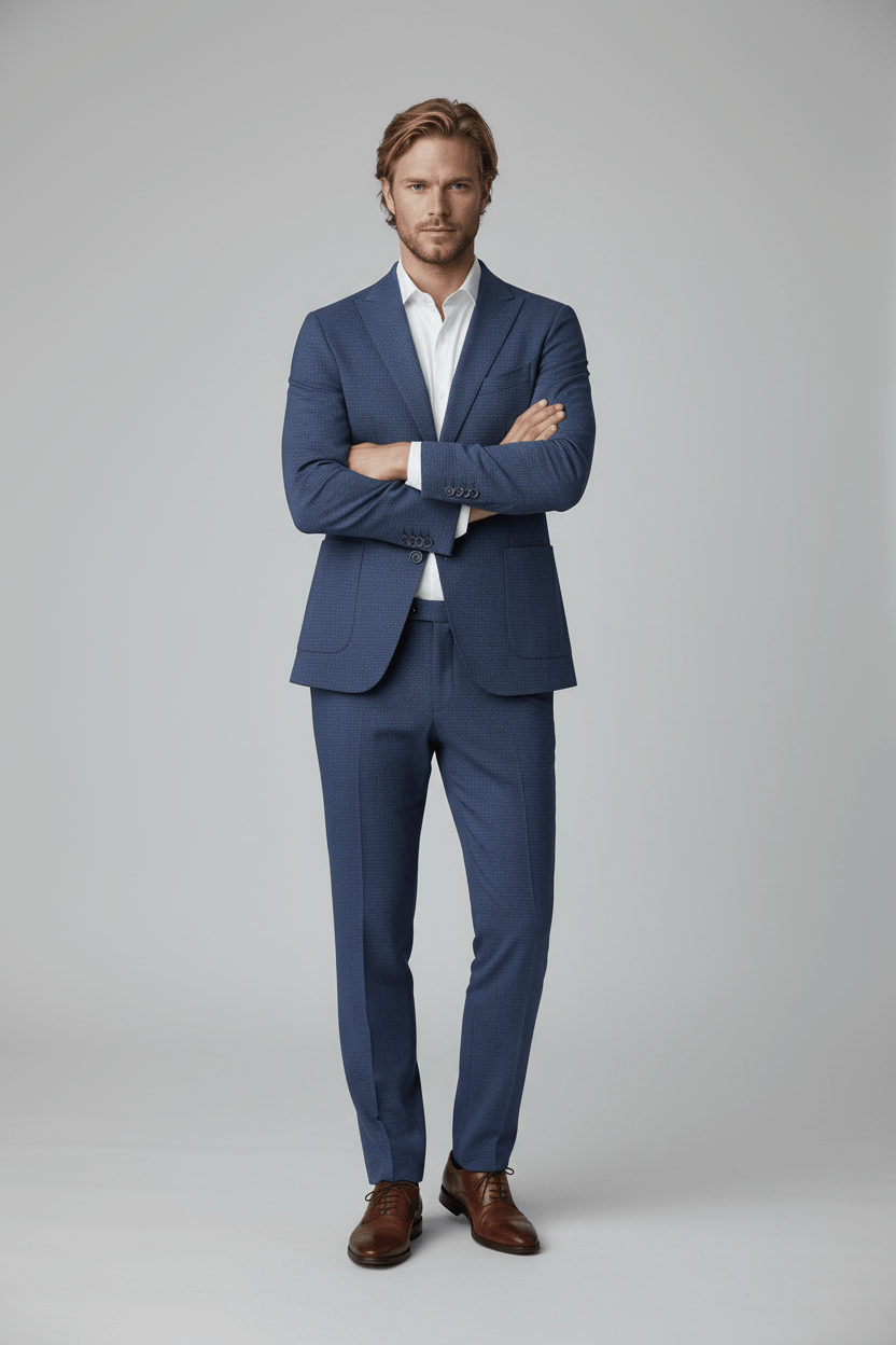 Colbert bi-stretch blauw, modern fit, kreukvrij, veelzijdig, en stijlvol