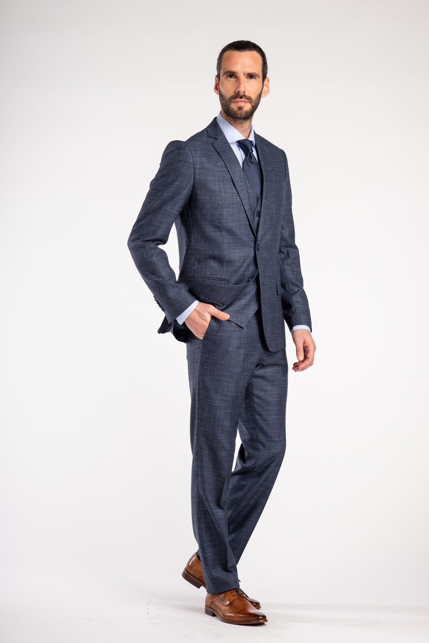 Pak birdseye structuur blauw - Gents