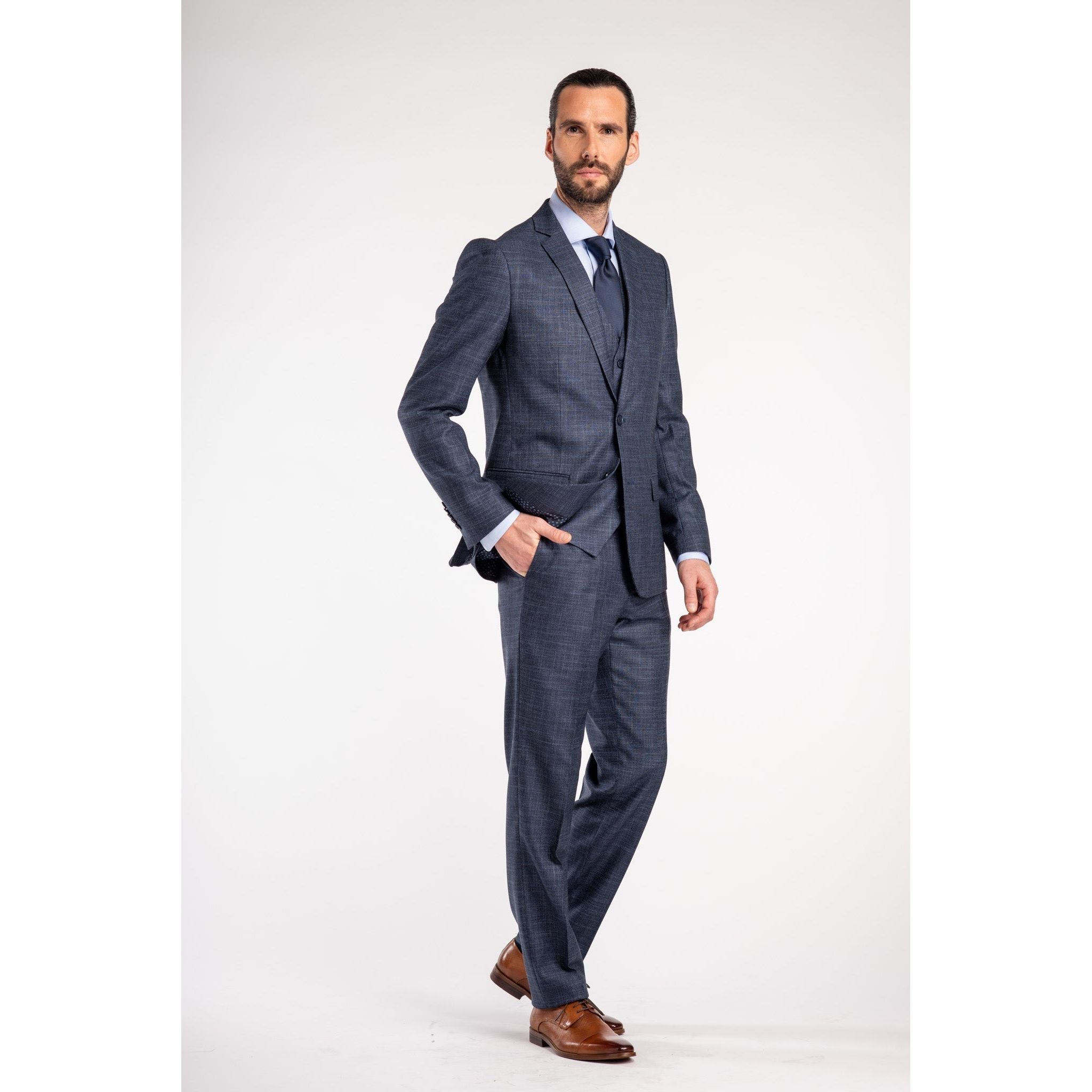 Pak birdseye structuur blauw - Gents