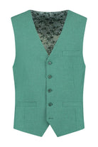 Pak ceder groen 3-delig mouwloos vest met knopen en zakken, elegante groene kleur
