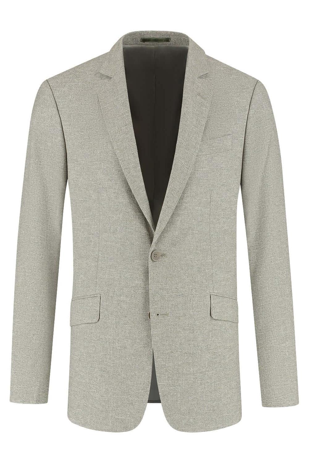 Pak linnen-katoen dauw-groen ademend tweedelig pak, perfect voor verschillende gelegenheden.