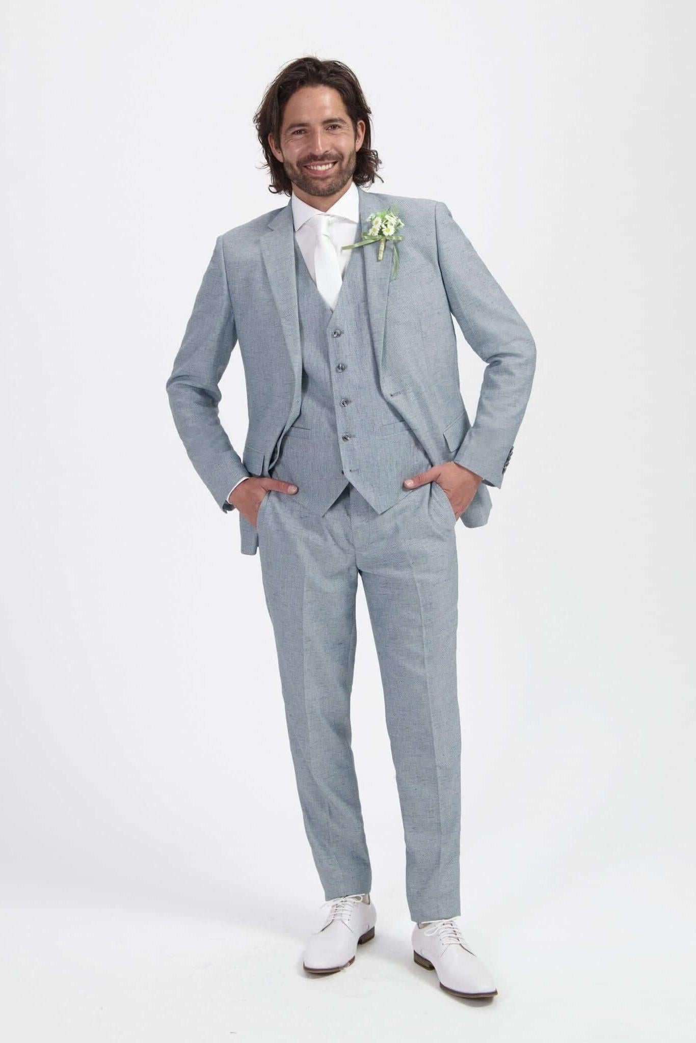 Pak linnenblend mistgroen 3-delig