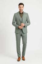 Pak pinstripe groen 3-delig met een moderne snit, perfect voor formele gelegenheden.