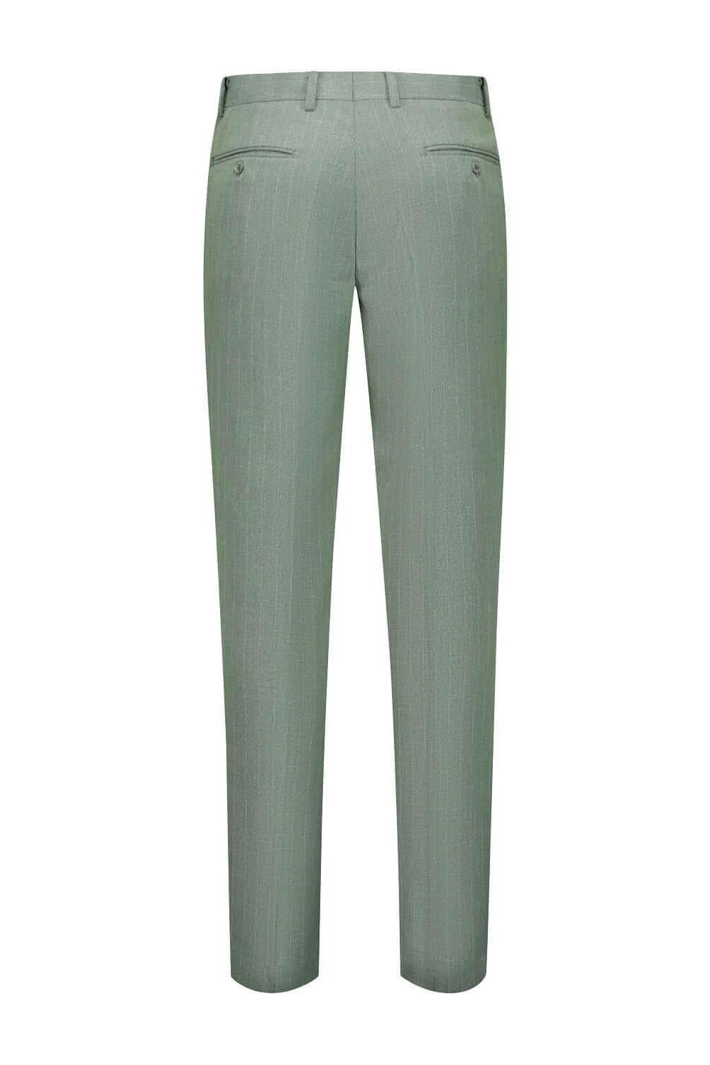 Pak pinstripe groen 3-delig groene pinstripe broek achterkant met twee zakken.