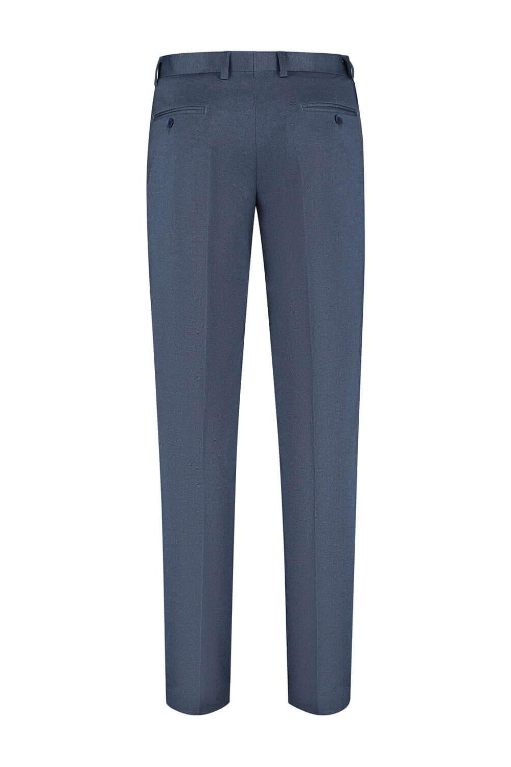 Pak Stretch Birdseye Blauw styling, achteraanzicht van het stijlvolle 2-delige stretchpak.