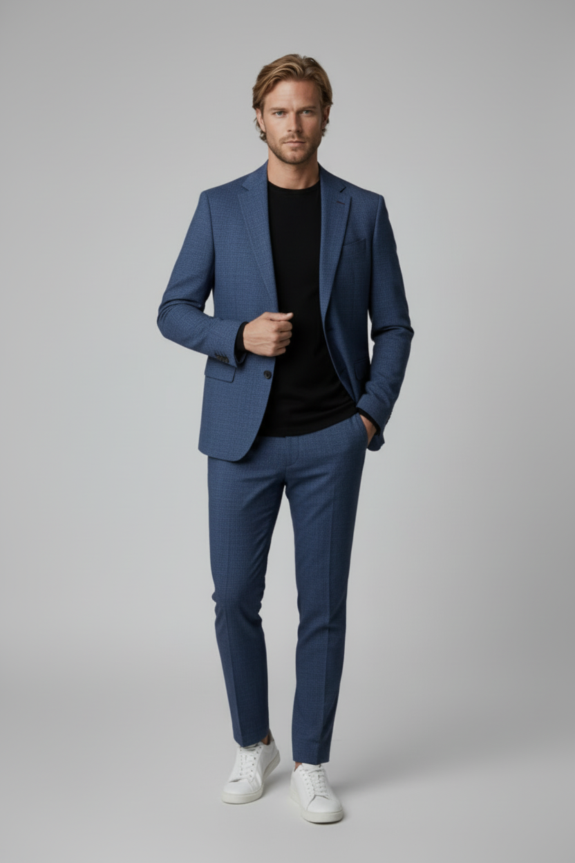 Pak Stretch Birdseye Blauw 2-delig