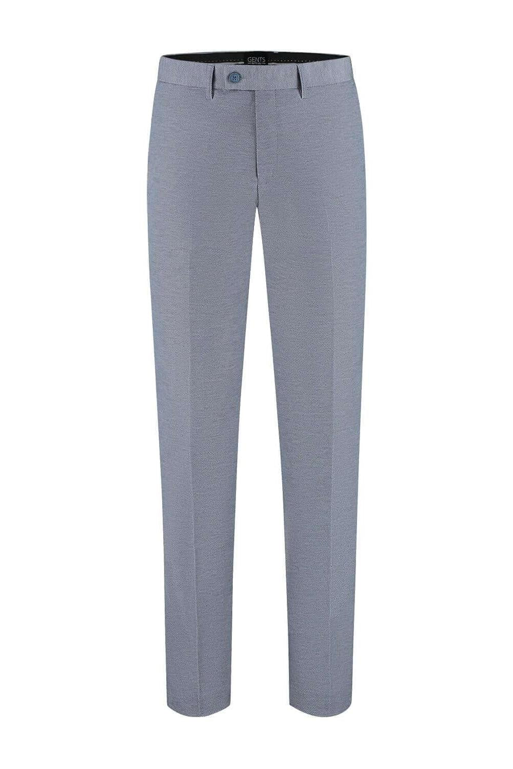 Pak stretch blauwgrijs 2-delig herenbroek, modieus en comfortabel, perfect voor diverse gelegenheden.
