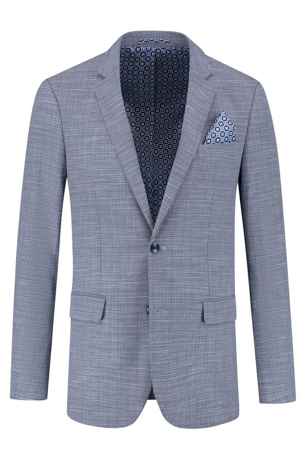Pak structuur steenblauw 2-delig stijlvolle blazer met een blauwe binnenvoering en pochet