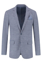 Pak structuur steenblauw 2-delig stijlvolle blazer met een blauwe binnenvoering en pochet