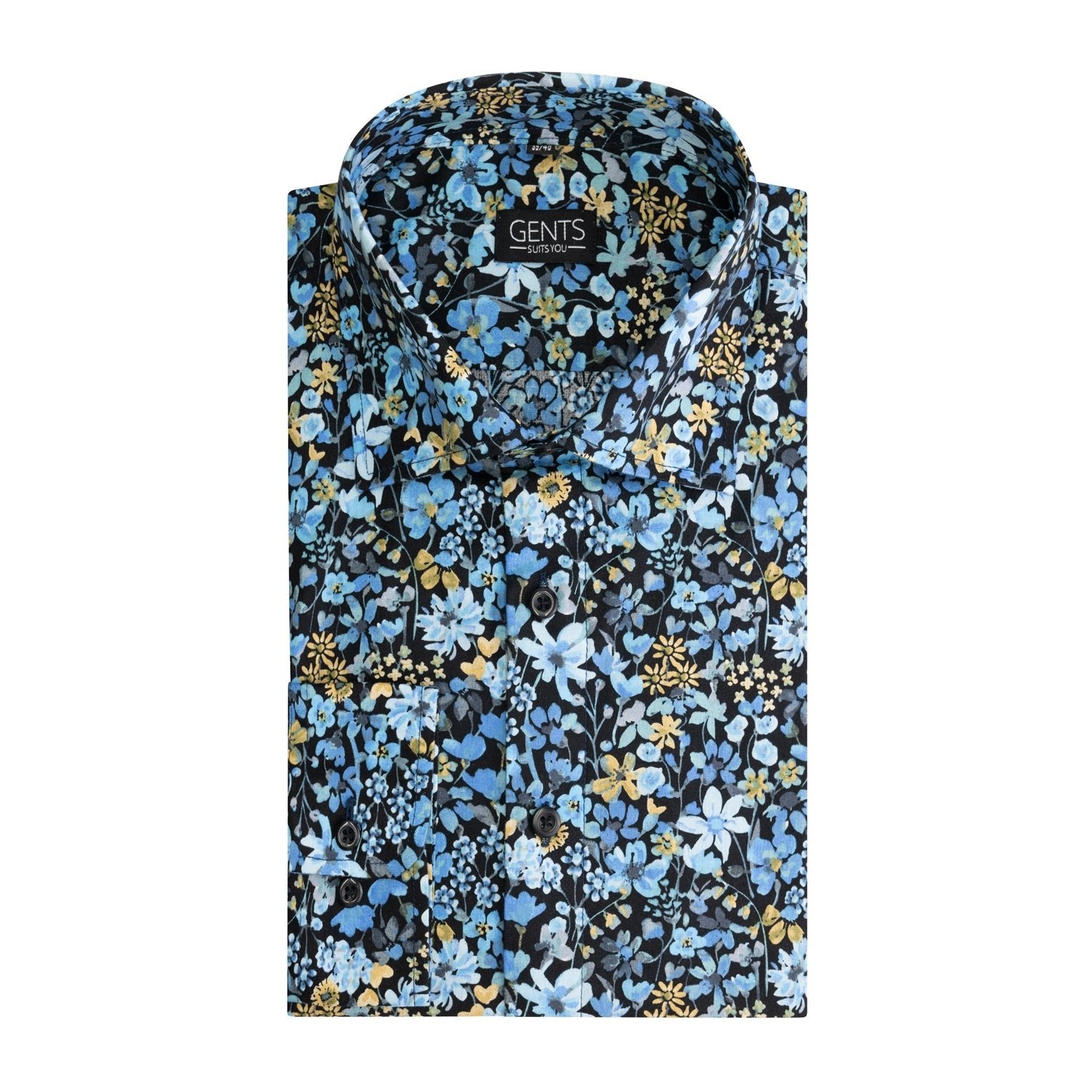 Print bloem blauw - bruin - Gents