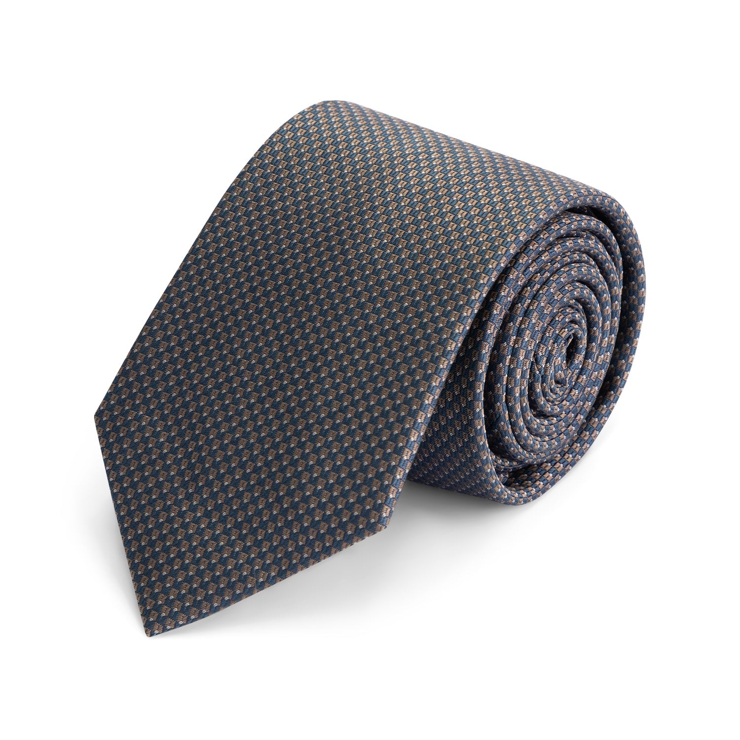 Stropdas zijde navy/bruin met print - Gents