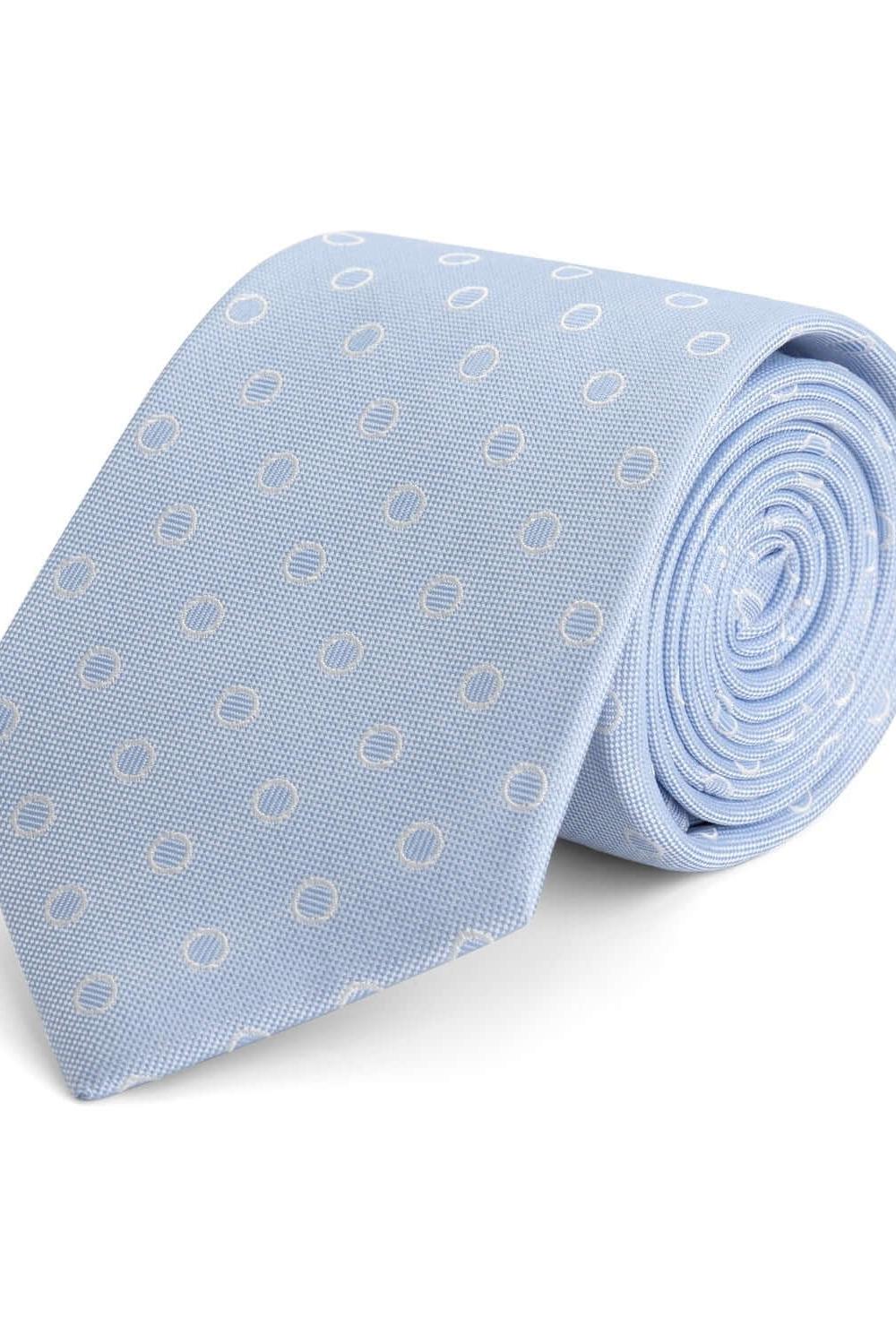 Stropdas zijde print cirkels lichtblauw zilver - Gents