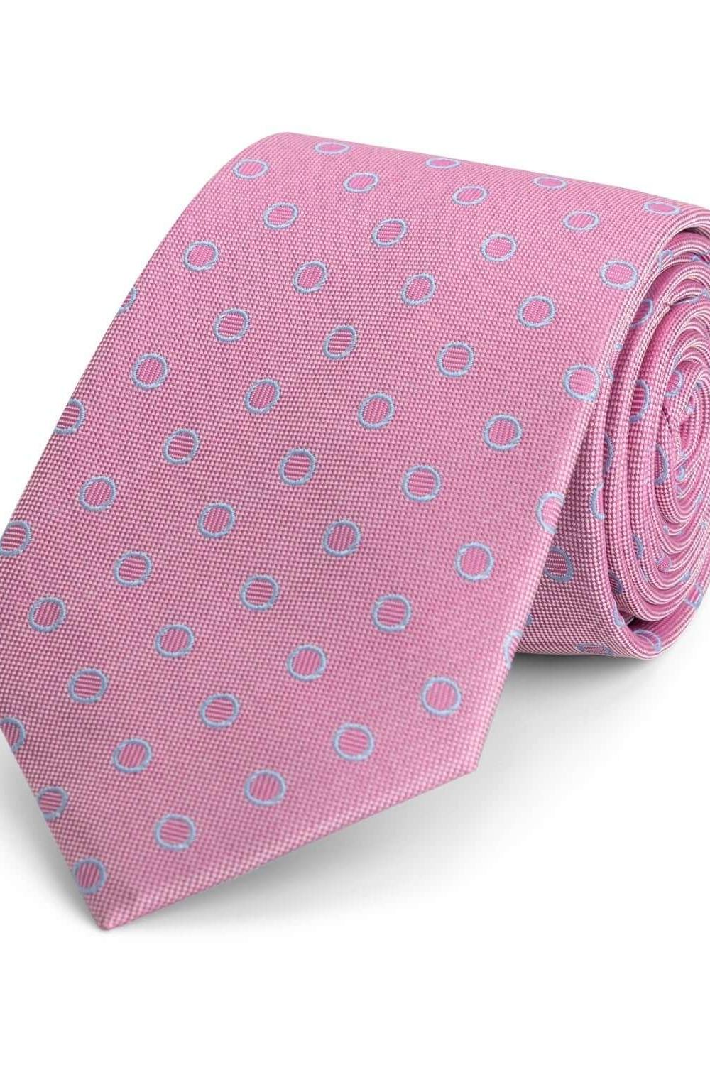 Stropdas zijde print cirkels roze - blauw - Gents