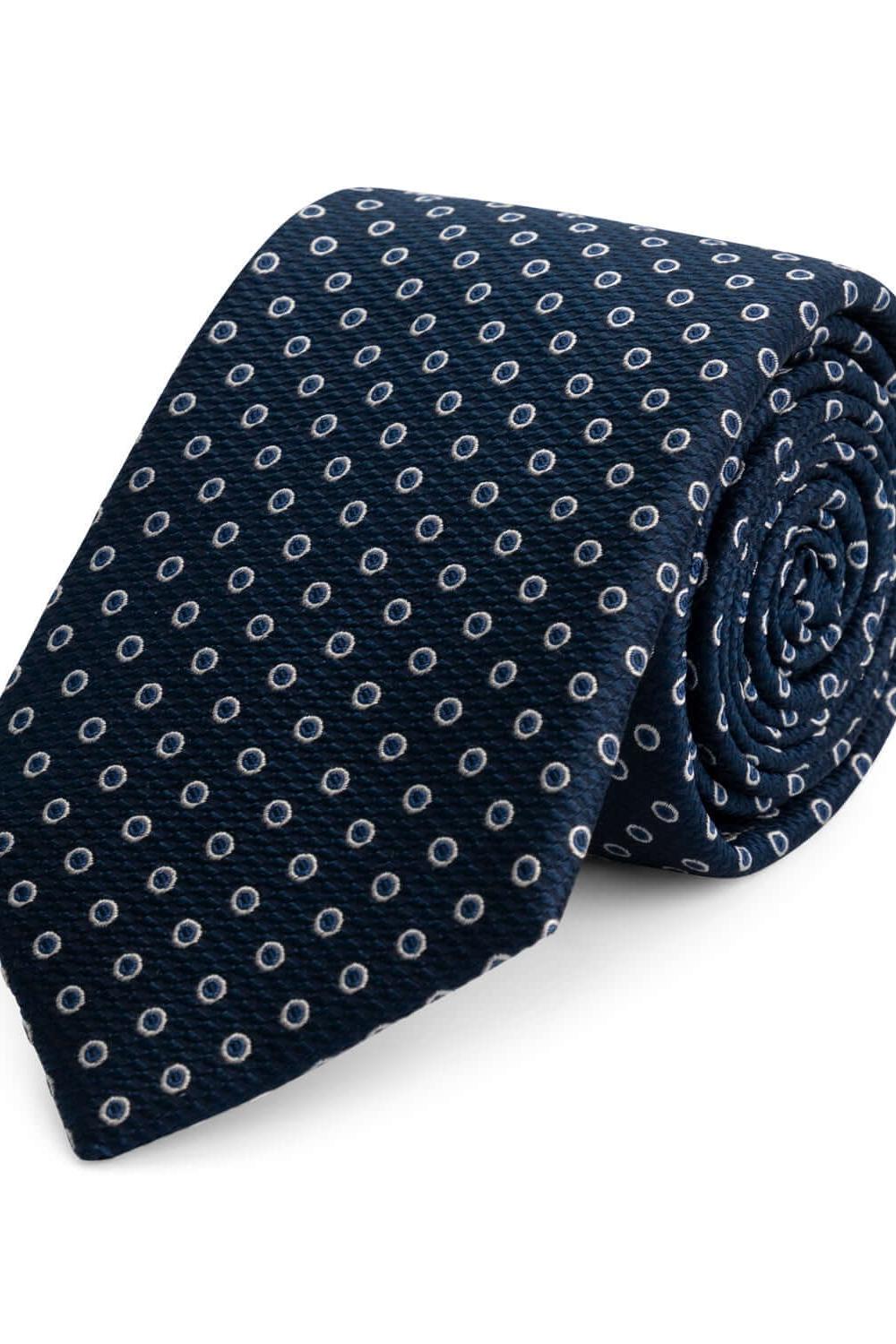 Stropdas zijde print stippel navy - zilver - Gents